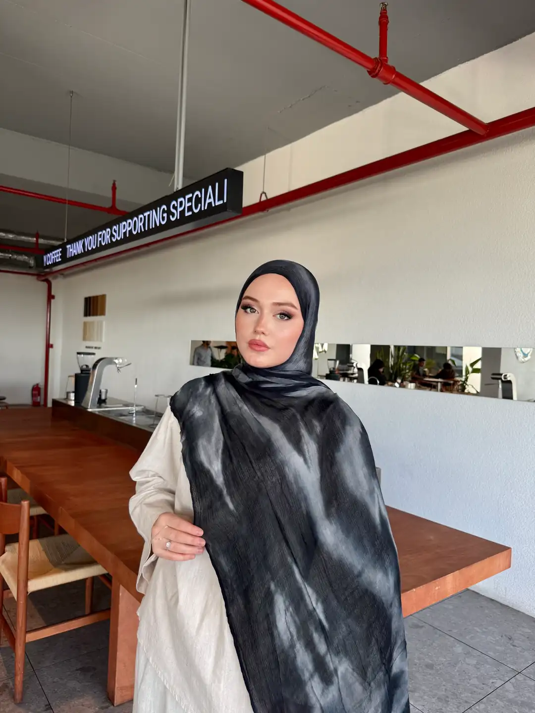 Ürün görseli: Blend Desen Modal Viskon Şal - Siyah/Gri
