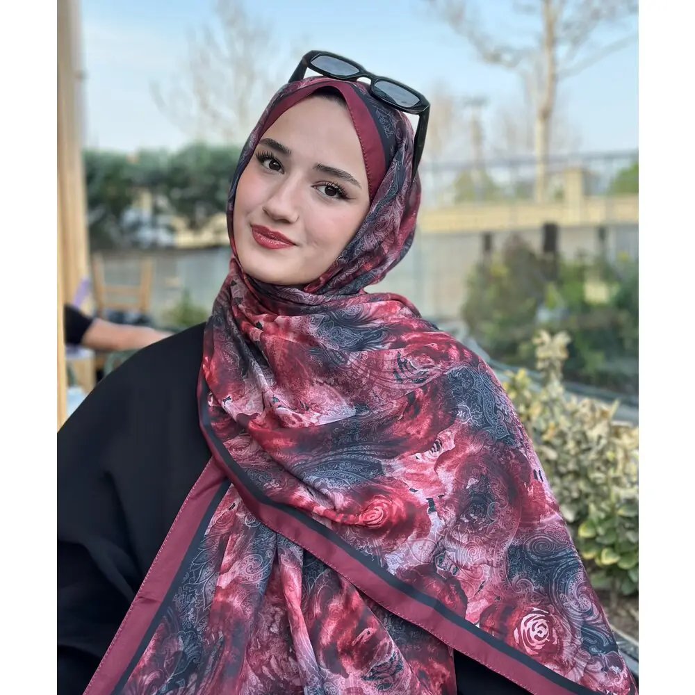 Ürün görseli: Rose Desen Pamuk Şal - Bordo