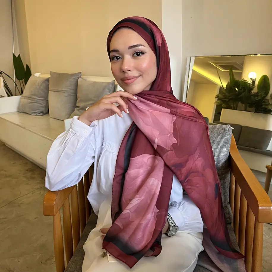 Ürün görseli: Lotus Desen Pamuk Şal - Bordo