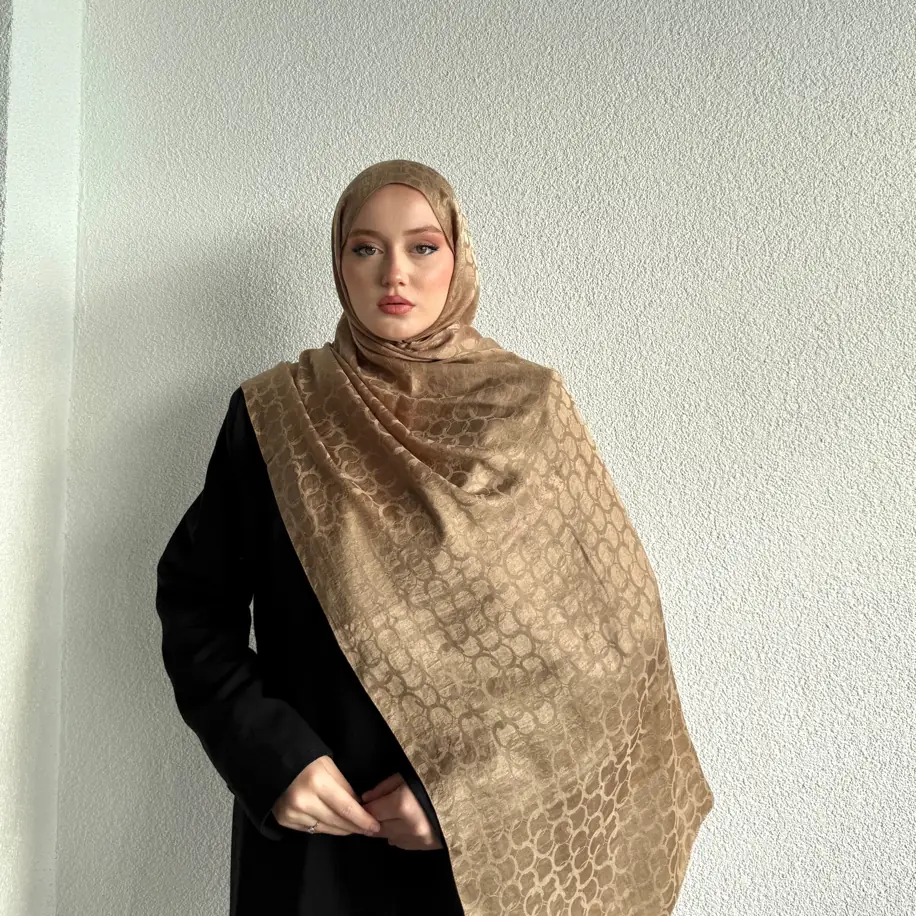 Ürün görseli: Halka Desen Pamuk Jakar Şal - Bej