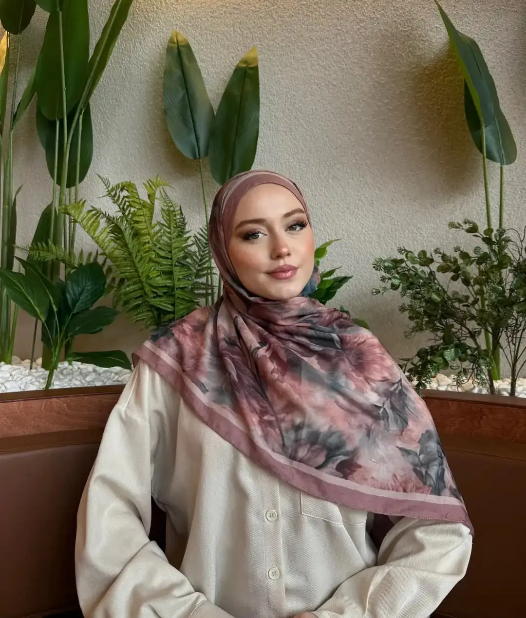 Ürün görseli: Manolya Desen Pamuk Kraş Şal - Gül kurusu