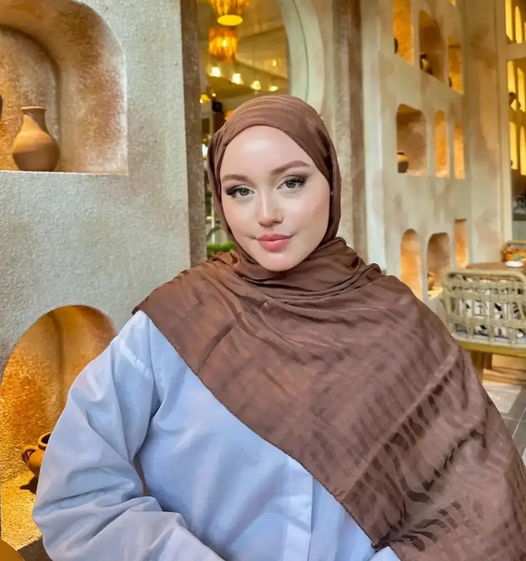 Ürün görseli: Su Yolu Desen Pamuk Jakar Şal - Mocha